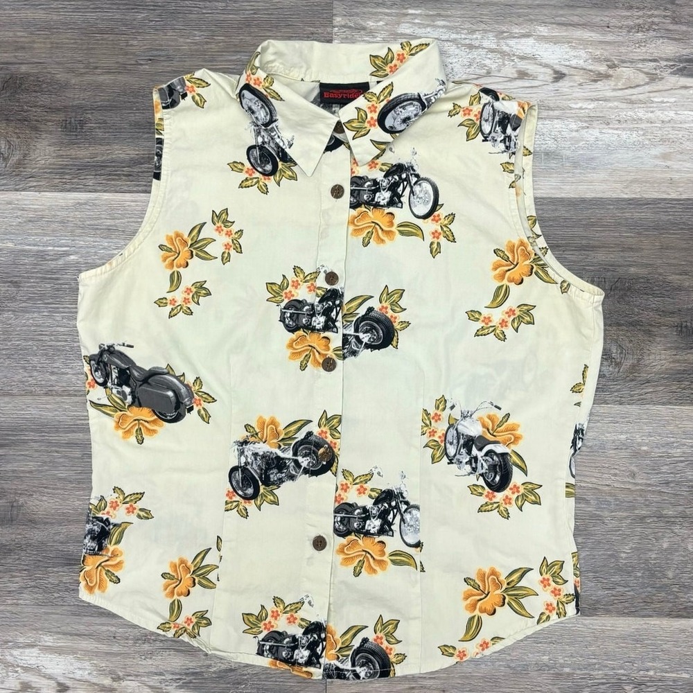 Vintage‎ Easyriders Hibiscus Floral Motorcycle Womens S Sleeveless Shirt Vest